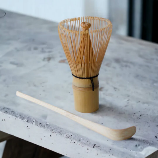 Bamboo matcha scoop and whisk. 