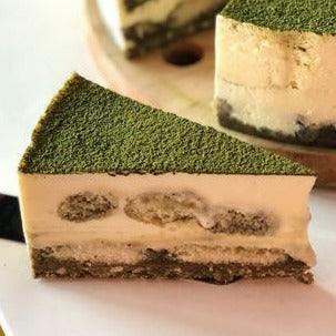 Layers of handmade matcha ladyfingers are doused with espresso coffee, smothered with a blend of the best mascarpone cheese and organic Japanese matcha then topped with a generous dusting of bittersweet matcha. Lush and velvety, with a subtle hint of tartness that cheesecake lovers expect. A great gift for a family or a treat for a special someone to enjoy over and over.