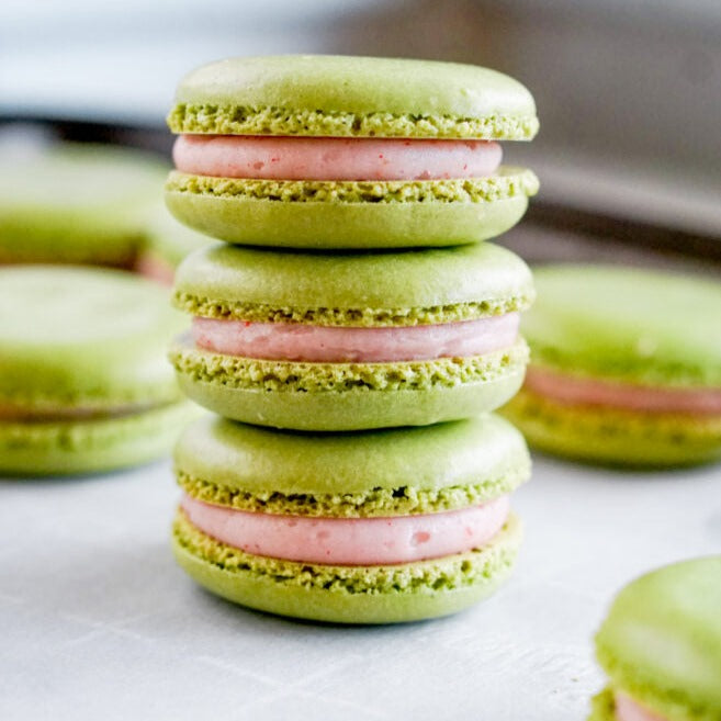 Baked matcha green tea macarons, made with organic matcha. Baked with love in Dubai. A great gift for a family or a treat for a special someone to enjoy over and over. Delivered to you across Dubai and the UAE.