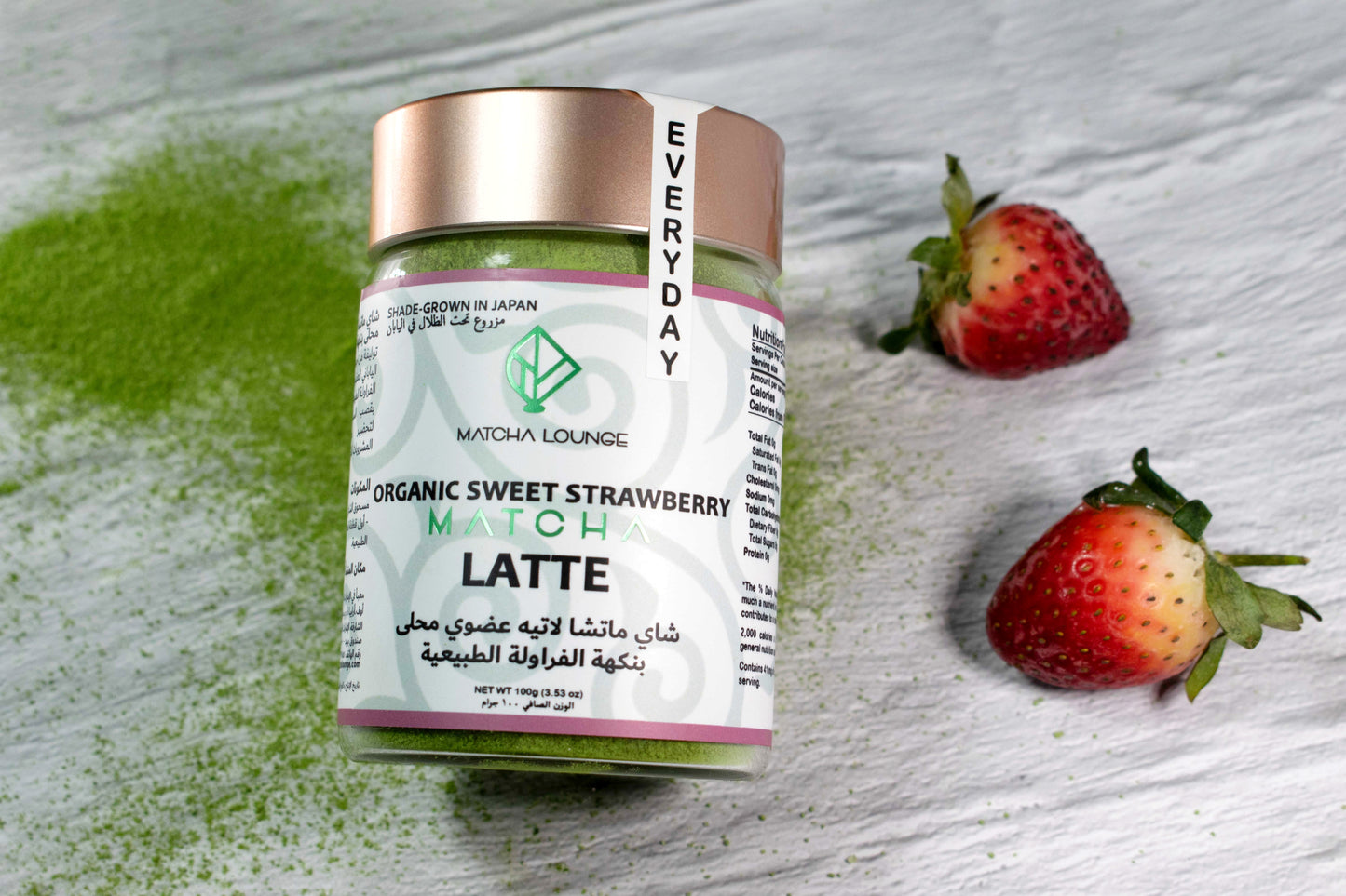 Harvested and handpicked in Uji during the first flush, our organic strawberry matcha is the perfect base for dreamy lattes. Combined with natural strawberry flavor and cane sugar, it is the ideal blend for premium latte drinks, cold brew, cocktails. Delivered to you across Dubai and the UAE.