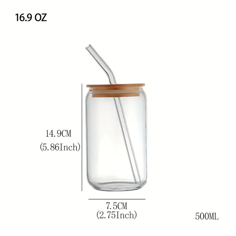 Heart-patterned Drinking Glass with Bamboo Lid and Glass Straw - 500ml. Perfect for birthdays, housewarming gifts, tea sets, graduations, weddings, bachelorette parties and Christmas gifts.