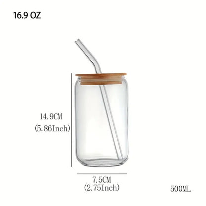 Heart-patterned Drinking Glass with Bamboo Lid and Glass Straw - 500ml. Perfect for birthdays, housewarming gifts, tea sets, graduations, weddings, bachelorette parties and Christmas gifts.