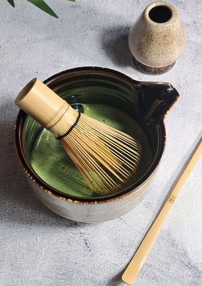 A comprehensive 4-piece matcha tea set containing all the essential tools to brew your Organic Matcha Tea the Japanese style.